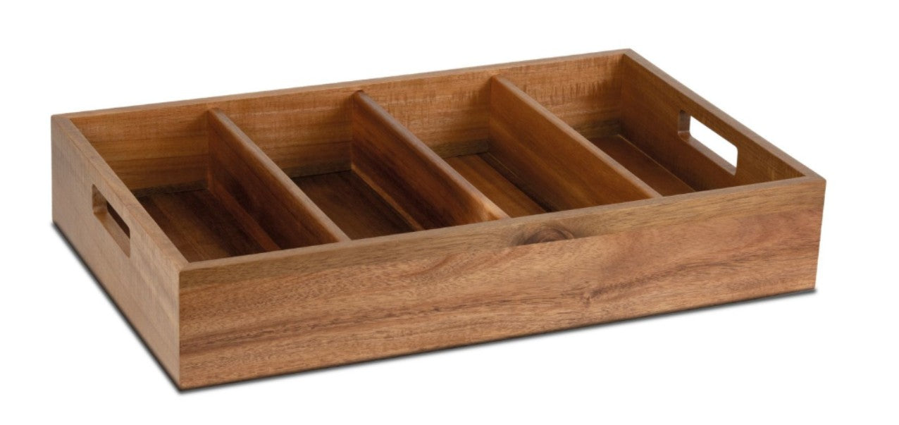 Bestikbakke med fire rum i træ