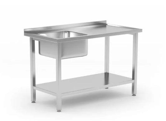 Stålbord med vask 160 x 70 cm - Vælg side
