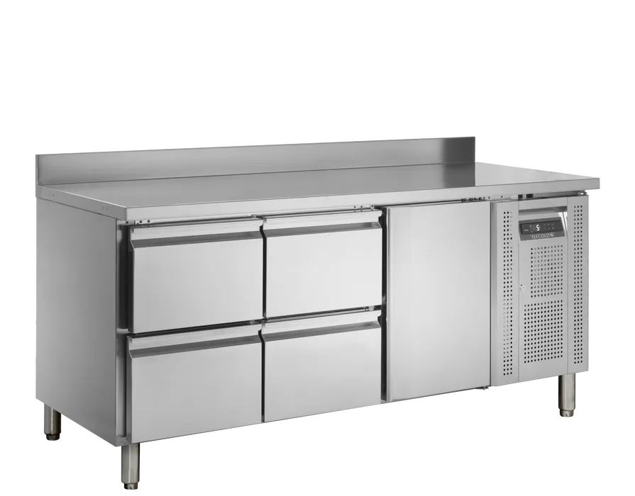 Kølebord GN1/1 med 4 skuffer og 1 låge i rustfrit stål – TEFCOLD