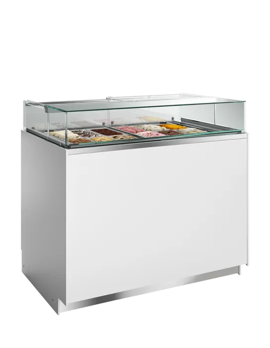 Tefcold DELTA RV isdisk vist med 12 Napoli iskantiner