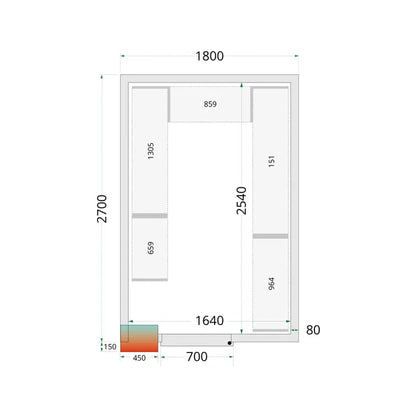 Tefcold CRPF kølerum 180 cm bred – plantegning og mål