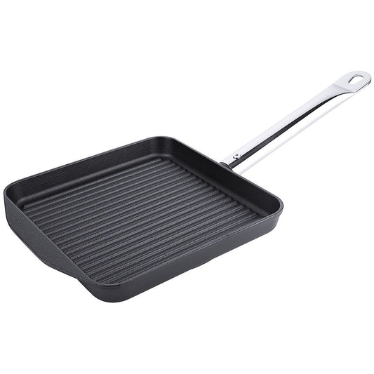 Firkantet grillpande i støbejern med rille-bund