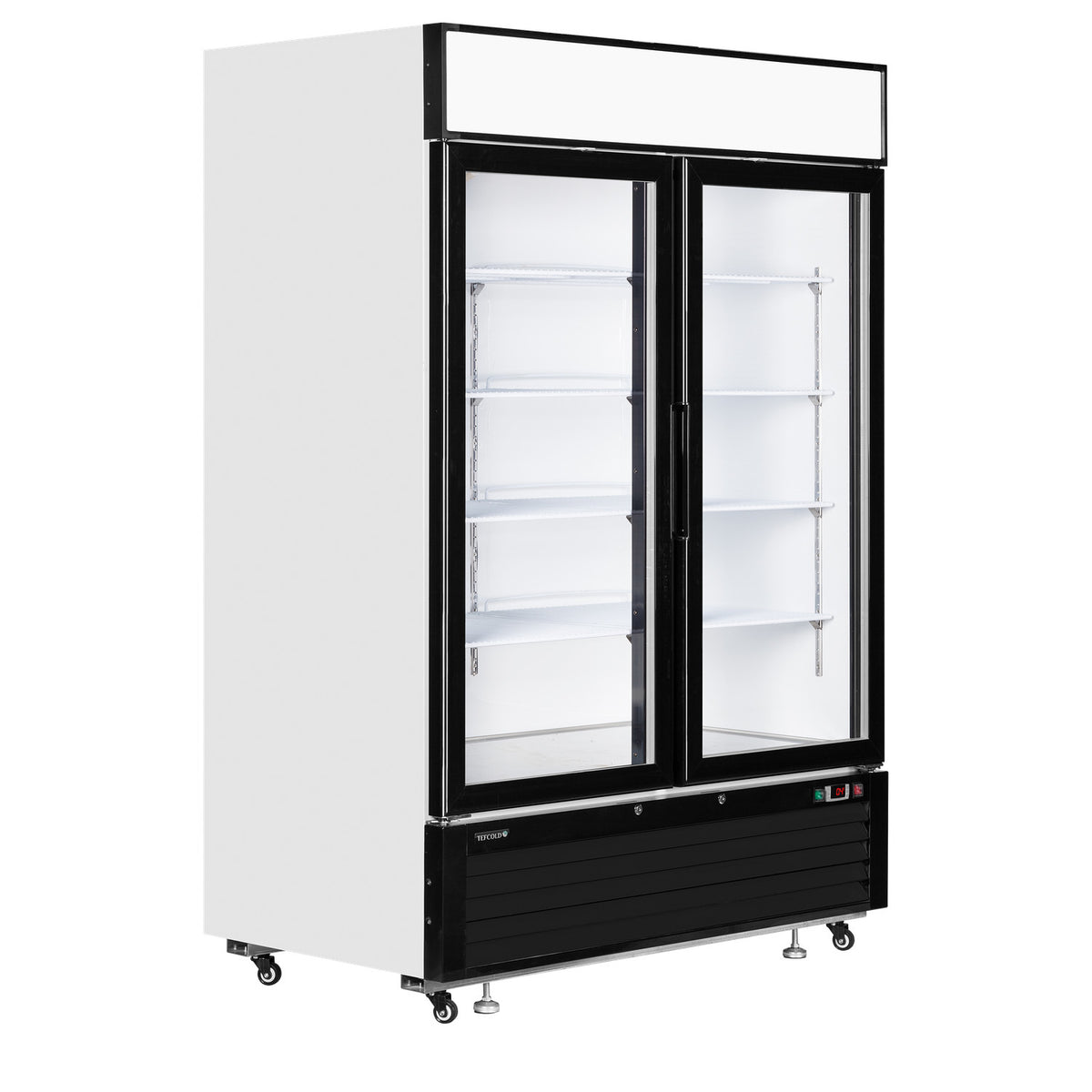 Hvid displaykøler med 2 glasdøre og lystop 138 cm