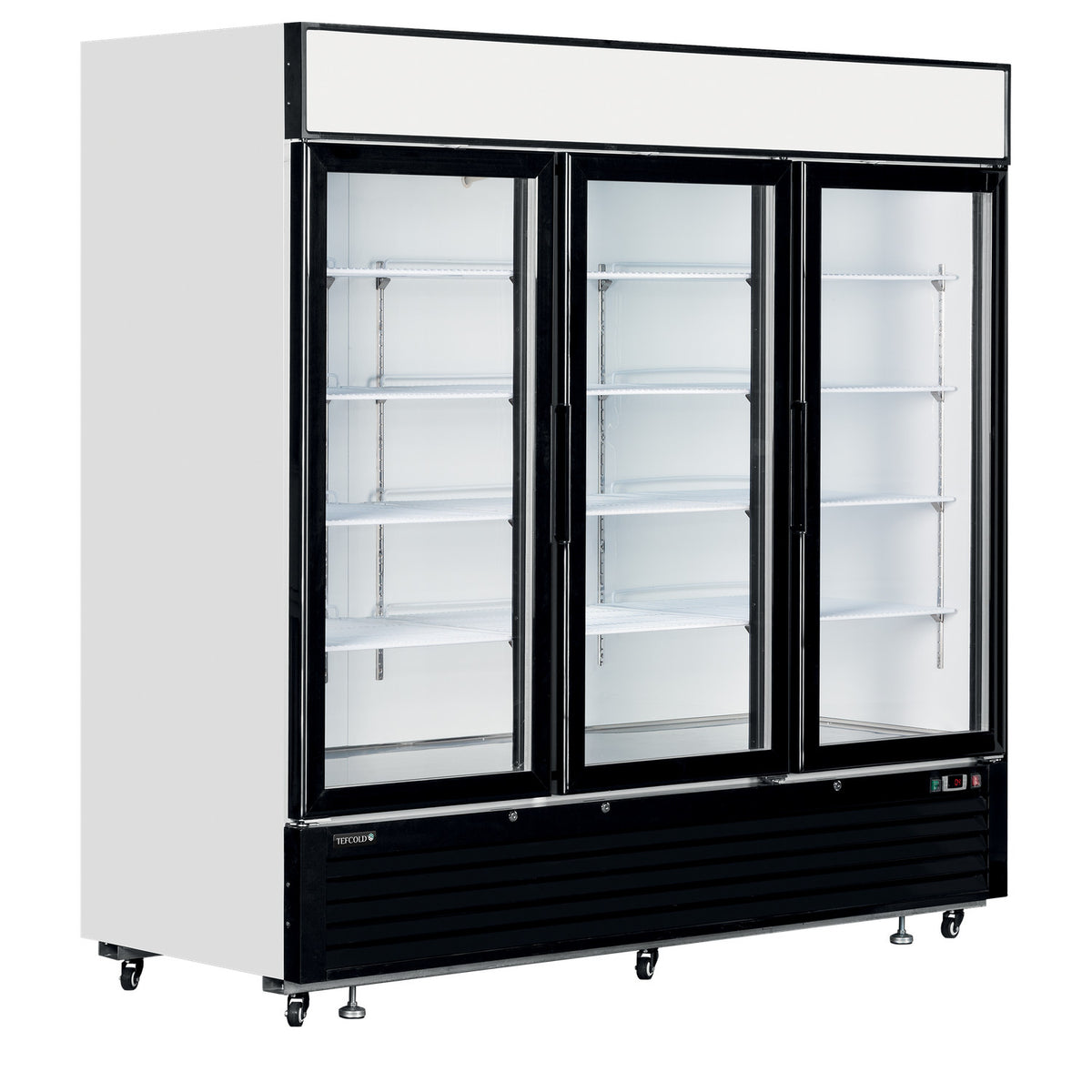 Hvid displaykøler med 3 glasdøre og lystop 208 cm