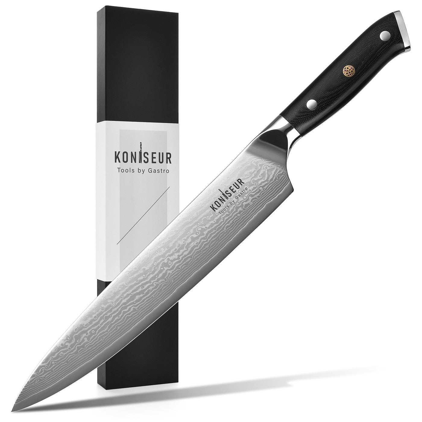 Kokkekniv 24 cm i 67 lag damaskusstål fra Koniseur
