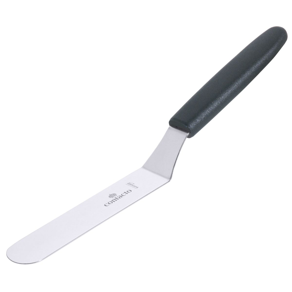 Vinklet konditor-paletkniv i rustfrit stål med sort skaft